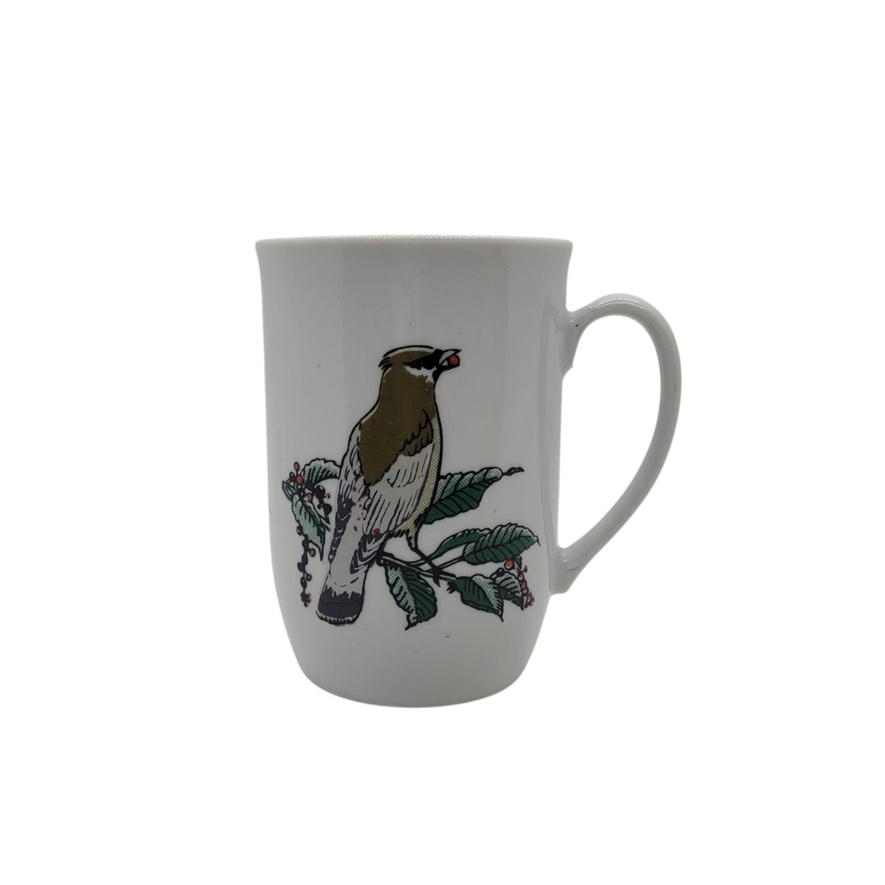 Leonard Porcelain Poland Cedar Waxwing Bird Coffee Mug White Vintage Nature Cup